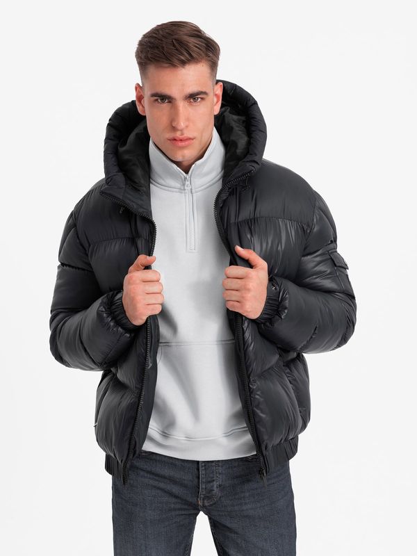 Ombre Ombre Men's warm puffer jacket with welts - black