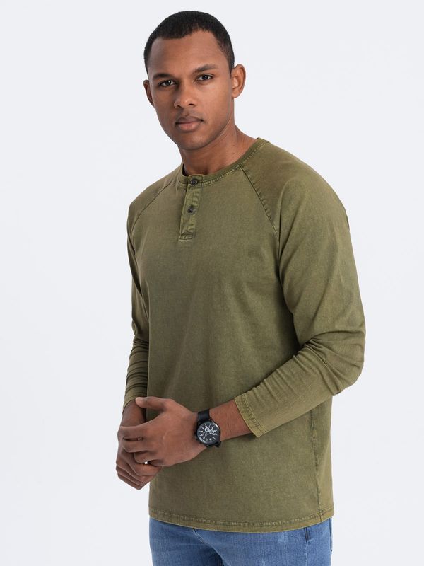 Ombre Ombre Men's wash henley longsleeve with raglan sleeves - dark olive