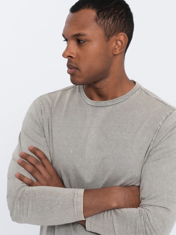 Ombre Ombre Men's wash longsleeve with round neckline - light grey