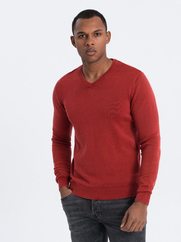 Ombre Ombre Men's wash sweater with v-neck - red