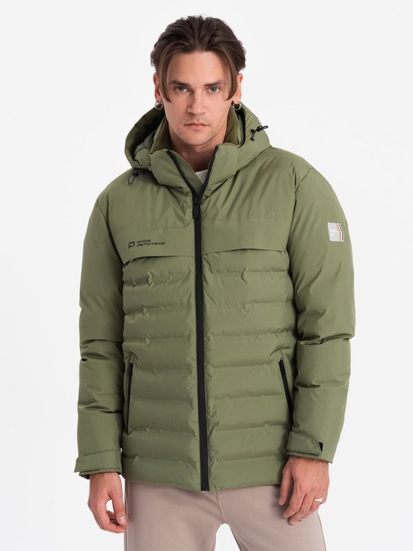 Ombre Ombre Men's winter jacket with detachable hood - olive