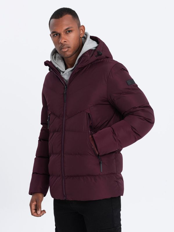 Ombre Ombre Men's winter jacket with unusual quilting - maroon