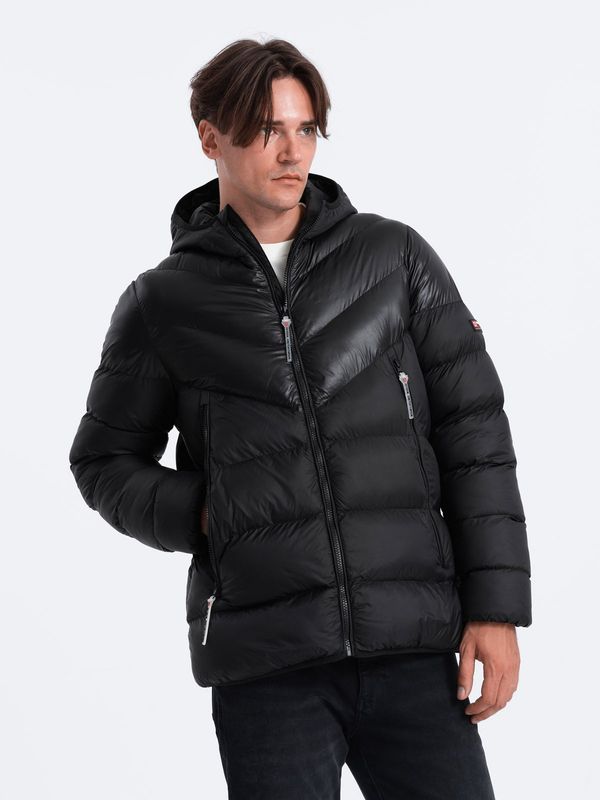 Ombre Ombre Men's winter quilted jacket of combined materials - black