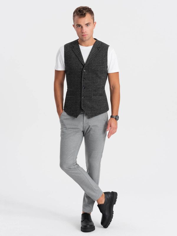 Ombre Ombre Men's wool blend blazer with checkered lapels - graphite