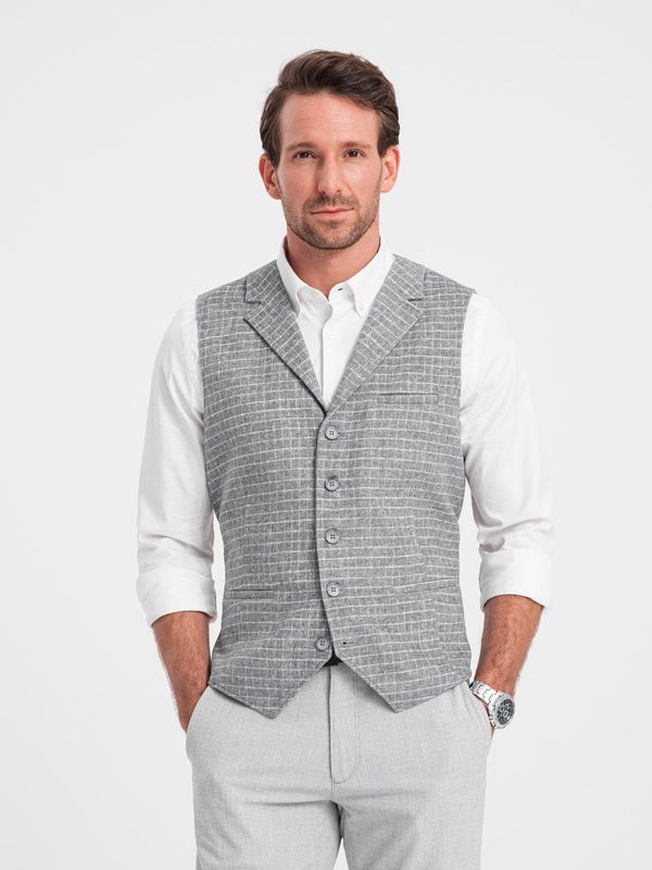 Ombre Ombre Men's wool blend blazer with checkered lapels - light grey