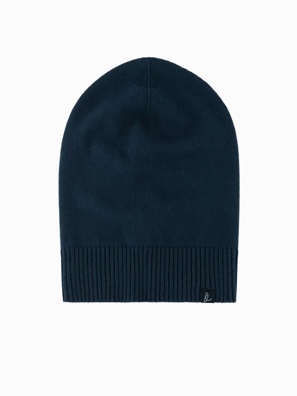 Ombre Ombre Męska czapka zimowa beanie z bawełnianej dzianiny – granatowa