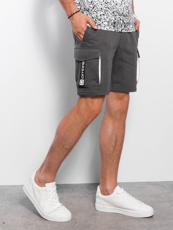 Ombre Ombre muške kratke hlače s teretnim džepovima - tamno siva
