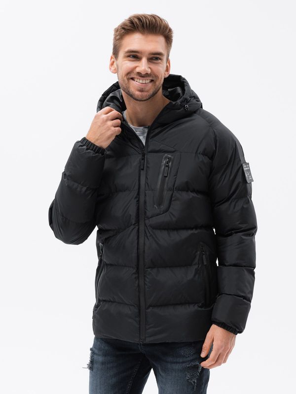 Ombre Ombre Quilted heavily insulated men's jacket with raglan sleeves - black