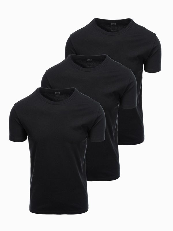Ombre Ombre Set of BASIC men's cotton shirts with round neckline - 3x black