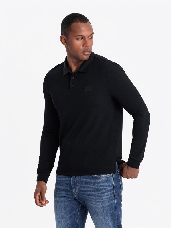 Ombre Ombre Structured men's polo longsleeve with patch - black