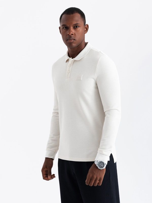 Ombre Ombre Structured men's polo longsleeve with patch - white