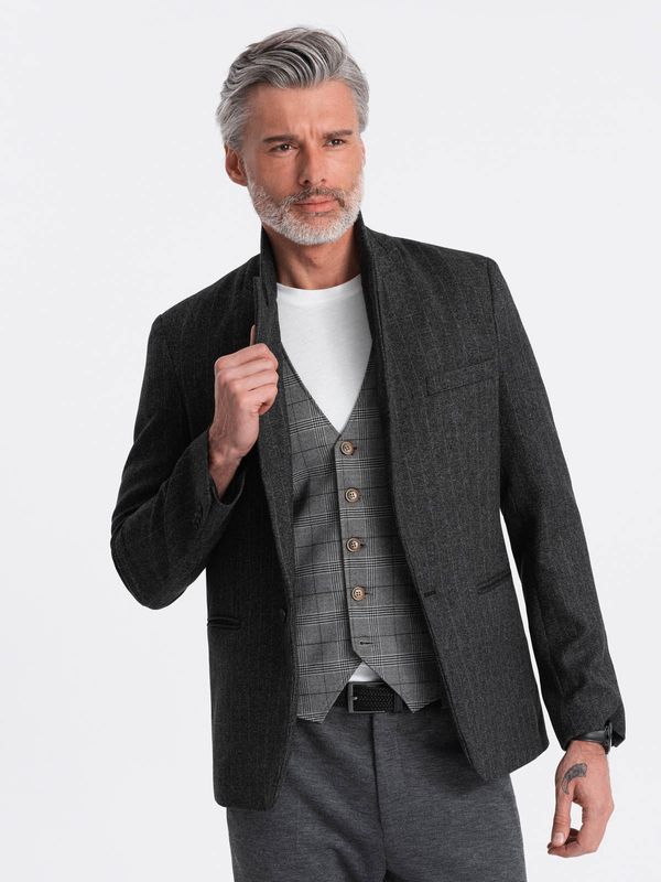 Ombre Ombre Stylish men's jacquard jacket with delicate stripes - graphite