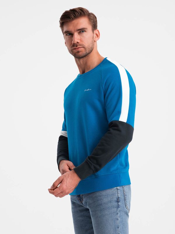 Ombre Ombre Tri-color men's sweatshirt with raglan sleeves - blue