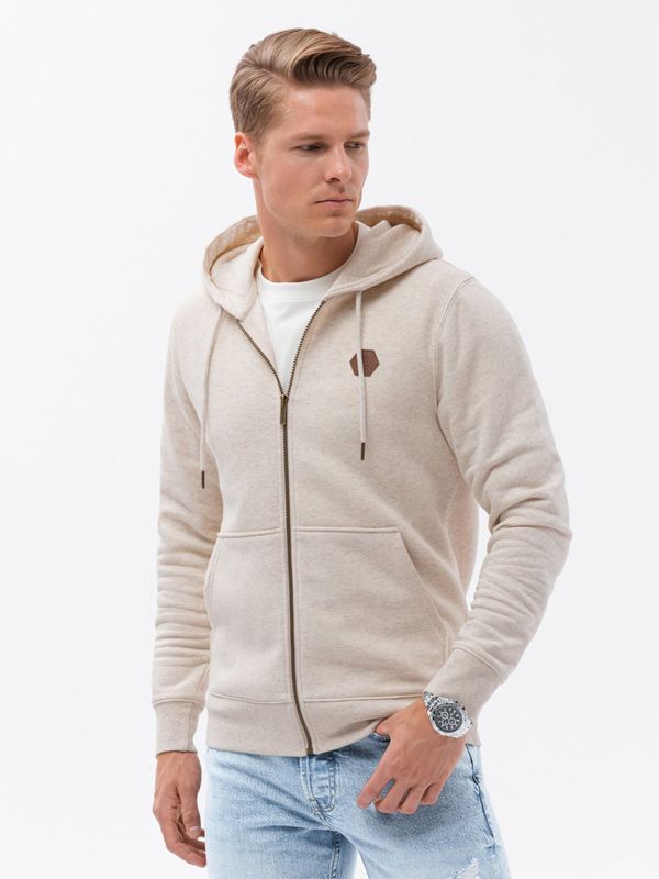 Ombre Ombre Unbuttoned men's HOODIE sweatshirt in pleasant knit fabric - cream melange