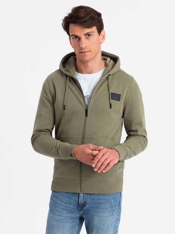 Ombre Ombre Unzipped men's sweatshirt with hood and patch - olive