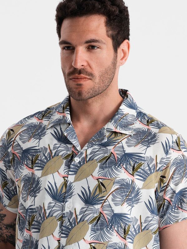 Ombre Ombre Viscose patterned men's short sleeve shirt - palm trees