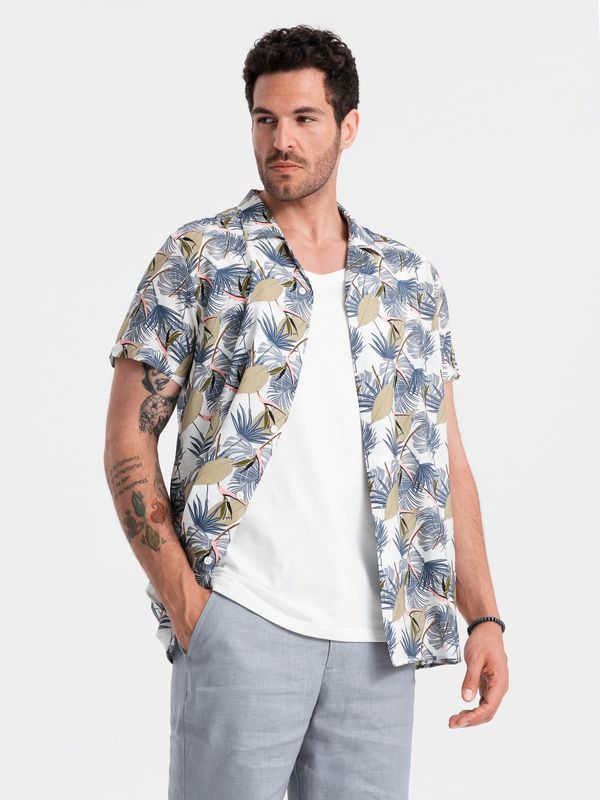 Ombre Ombre Viscose patterned men's short sleeve shirt - palm trees