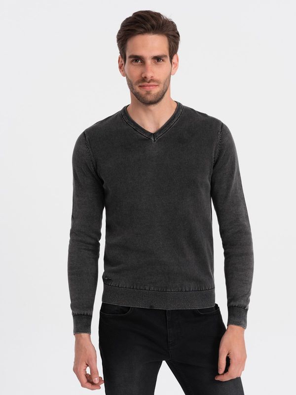Ombre Ombre Washed men's pullover with a v-neck - black