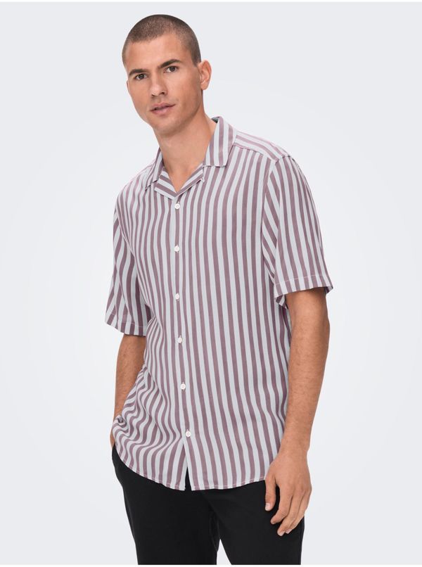 Only ONLY & SONS Pink & White Men's Striped Short Sleeve Shirt ONLY & SON - Men