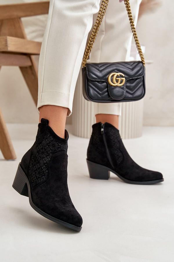 Kesi Openwork ankle boots Cowgirl boots with zip eco suede black S.Barski