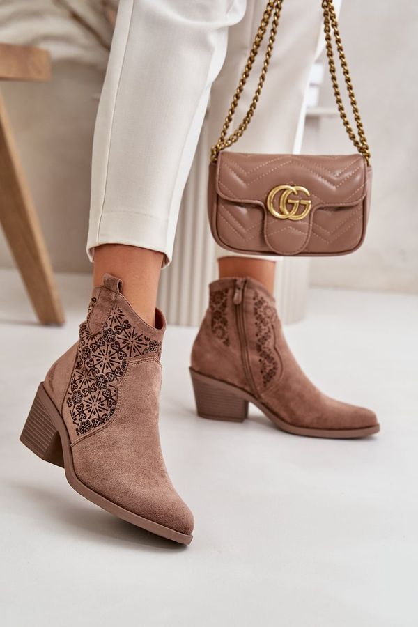 Kesi Openwork ankle boots Cowgirl boots with zip eco suede brown S.Barski