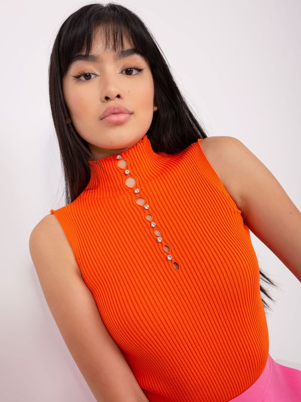 Fashionhunters Orange blouse with turtleneck and application