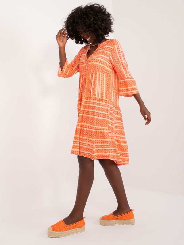 Fashionhunters Orange boho dress with prints SUBLEVEL