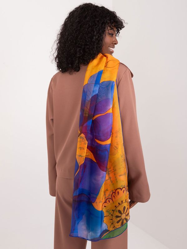 Fashionhunters Orange-cobalt scarf with print