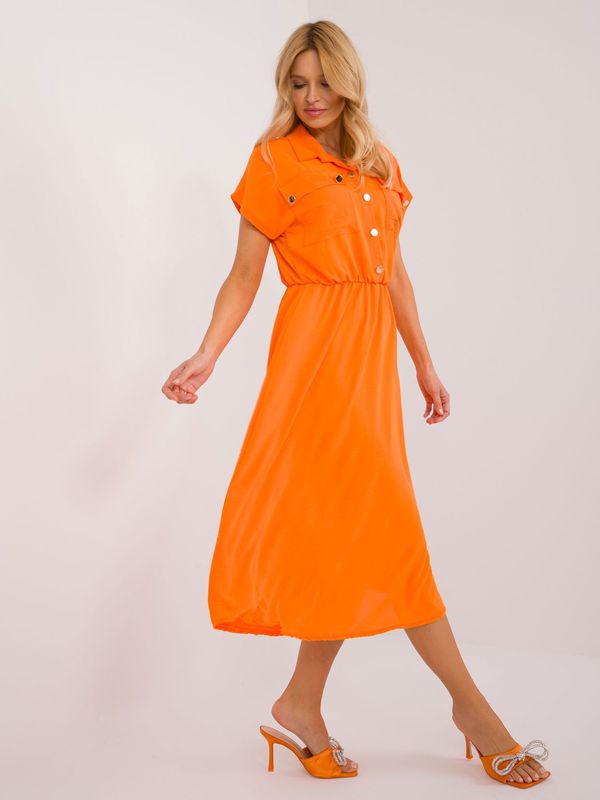 Fashionhunters Orange dress with short sleeves