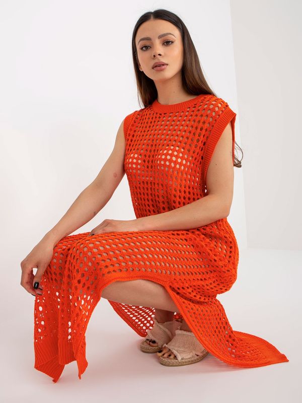 Fashionhunters Orange knitted maxi sleeveless dress