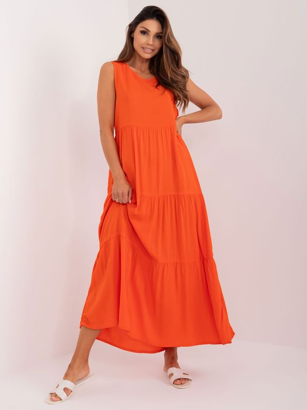 Fashionhunters Orange maxi dress with ruffles SUBLEVEL