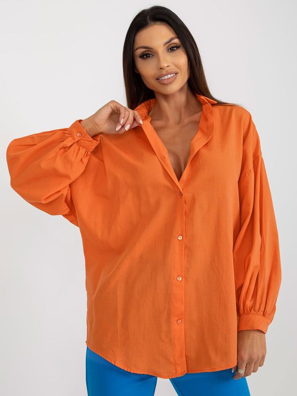Fashionhunters Orange oversized shirt with puffed sleeves