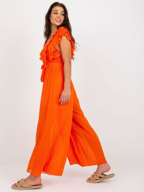 Fashionhunters Orange pleated jumpsuit with belt by OCH BELLA