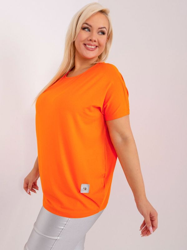 Fashionhunters Orange plus size blouse with short sleeves