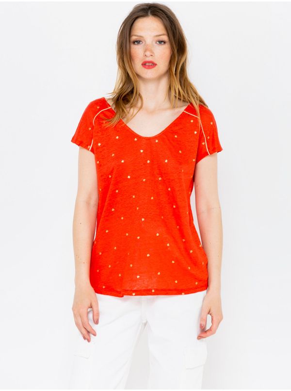 CAMAIEU Orange polka dot linen T-shirt CAMAIEU - Women