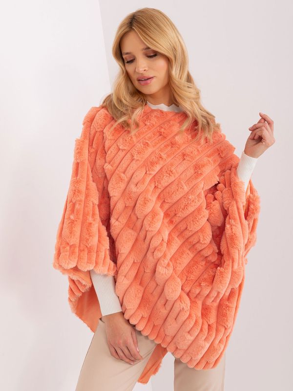 Fashionhunters Orange warm poncho with eco fur