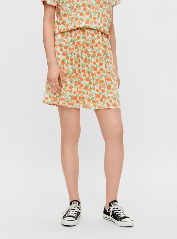 Pieces Orange-white patterned skirt Pieces Nya - Women
