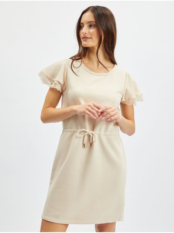 Orsay Orsay Beige Women's Hoodie Dress with Lace - Women