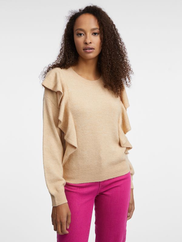 Orsay Orsay Beige women's sweater with ruffles - Women