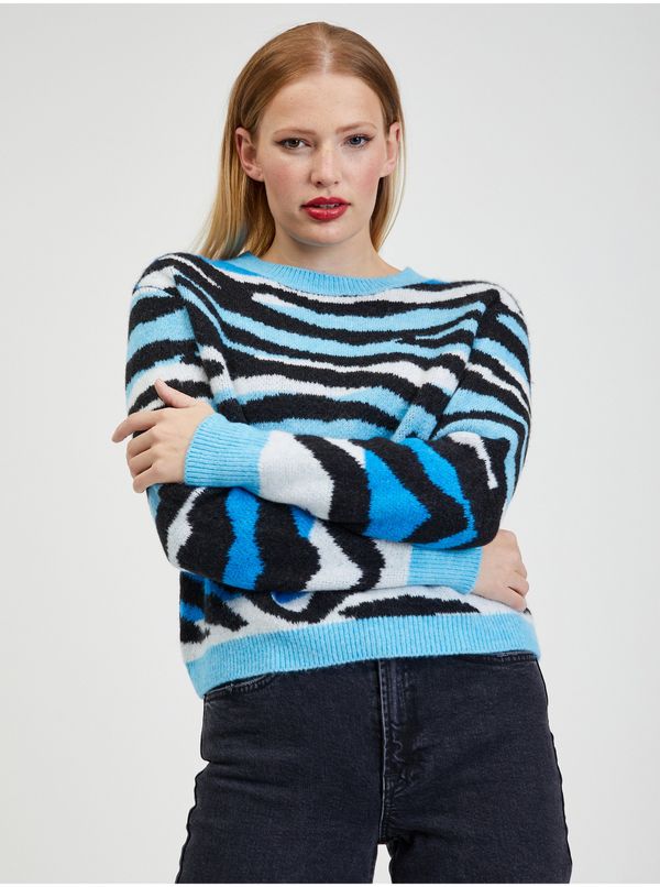 Orsay Orsay Black and Blue Ladies Patterned Sweater - Women