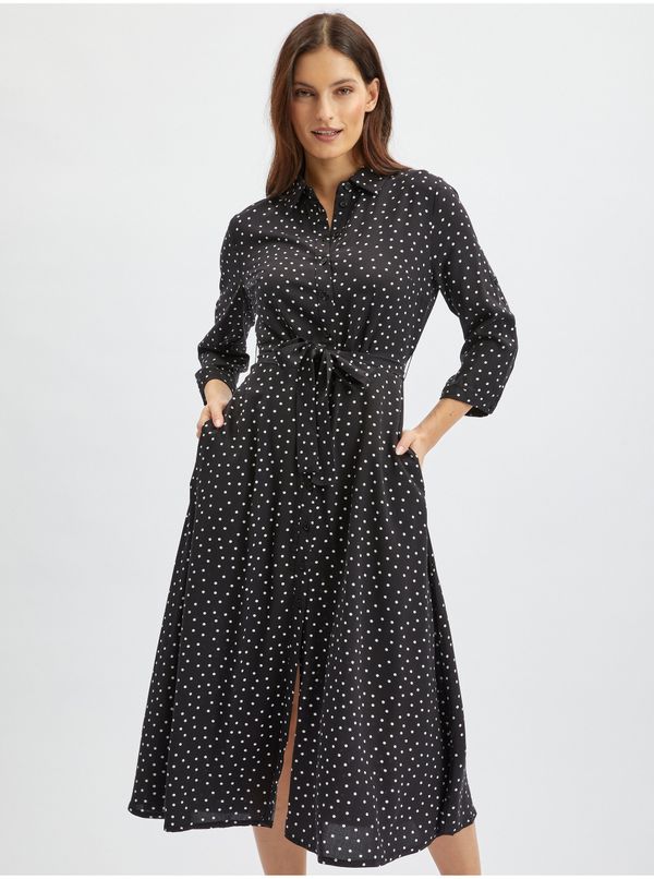 Orsay Orsay Black Lady's Polka Dot Shirt Midishdresses - Women