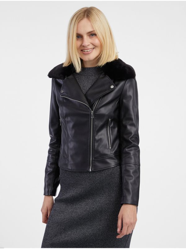 Orsay Orsay Black Leatherette Jacket with Faux Fur - Women