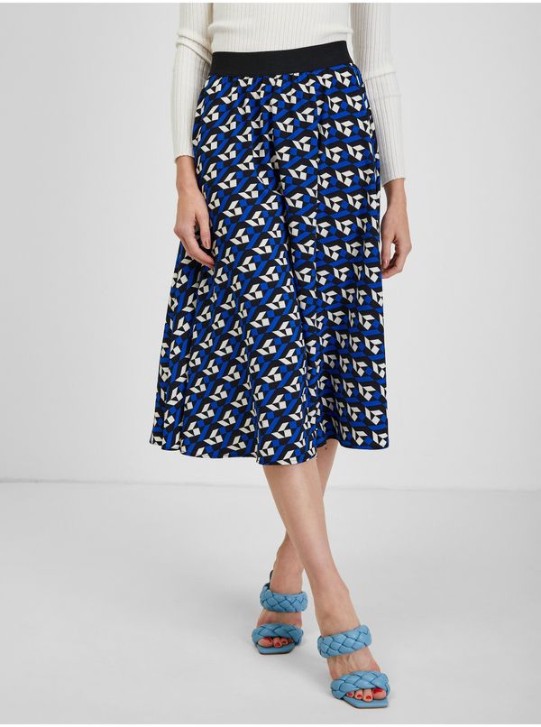 Orsay Orsay Blue Pleated Patterned Skirt - Women