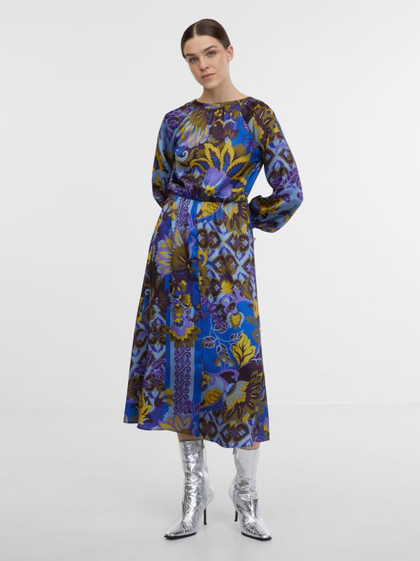 Orsay Orsay Blue Women's Patterned Satin Midi Dress - Women's