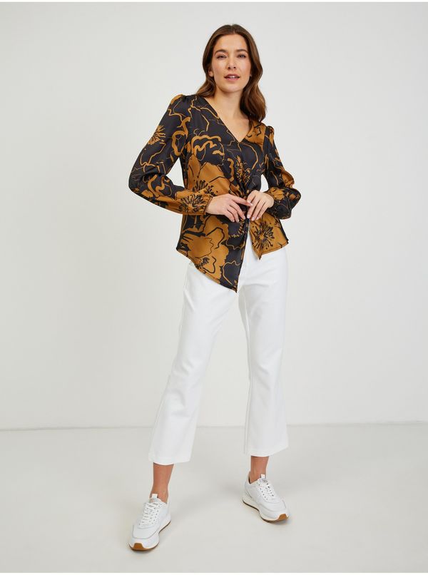 Orsay Orsay Brown-Black Ladies Satin Floral Blouse - Women