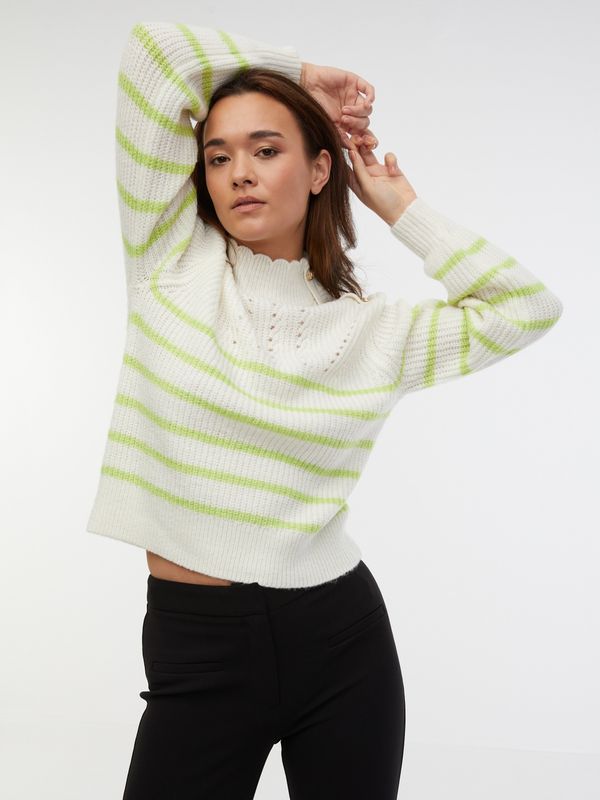 Orsay Orsay Green and White Women's Striped Sweater with Wool - Women