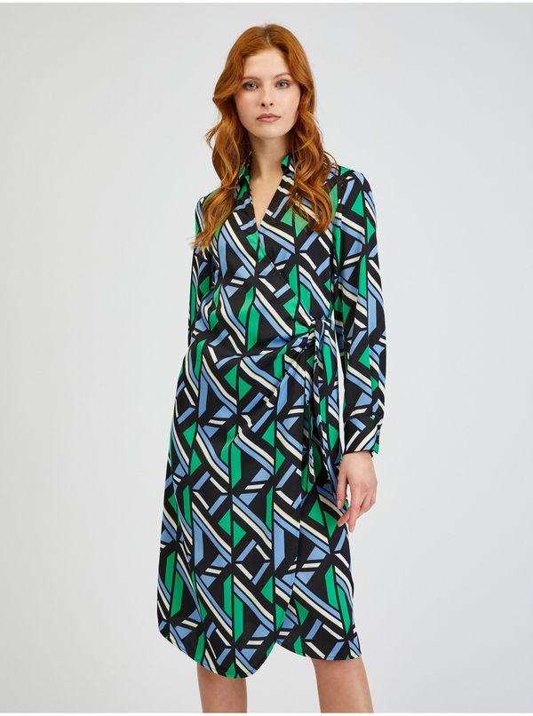 Orsay Orsay Green-Black Women Patterned Wrap Dress - Women