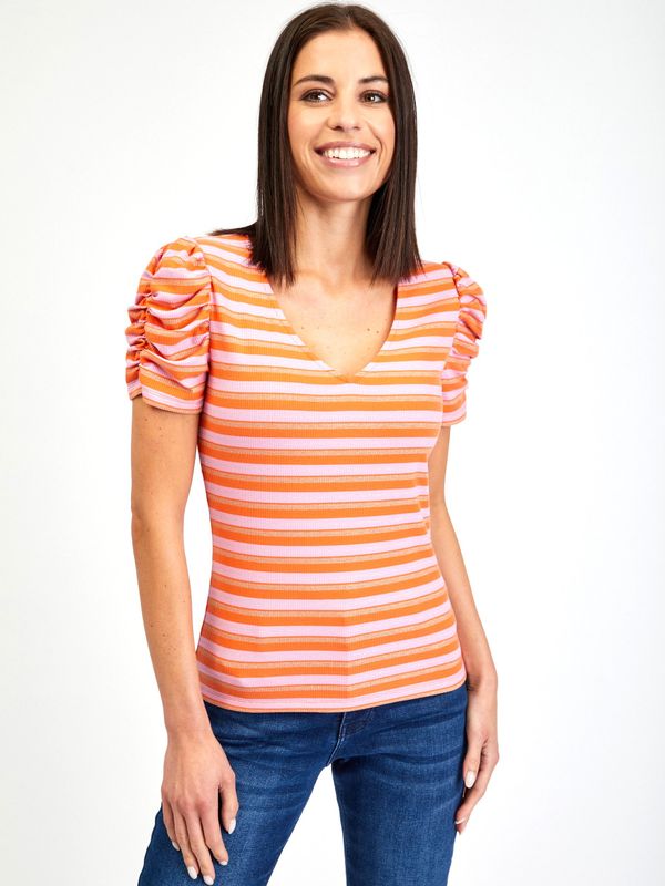 Orsay Orsay Pink-Orange Women's Striped T-Shirt - Women