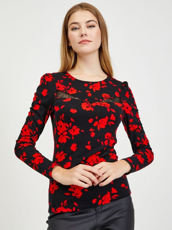 Orsay Orsay Red-Black Women's Floral T-Shirt - Women