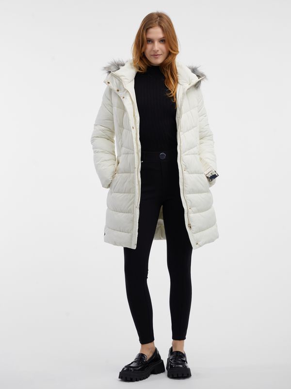 Orsay Orsay Women's Cream Quilted Coat with Faux Fur - Women